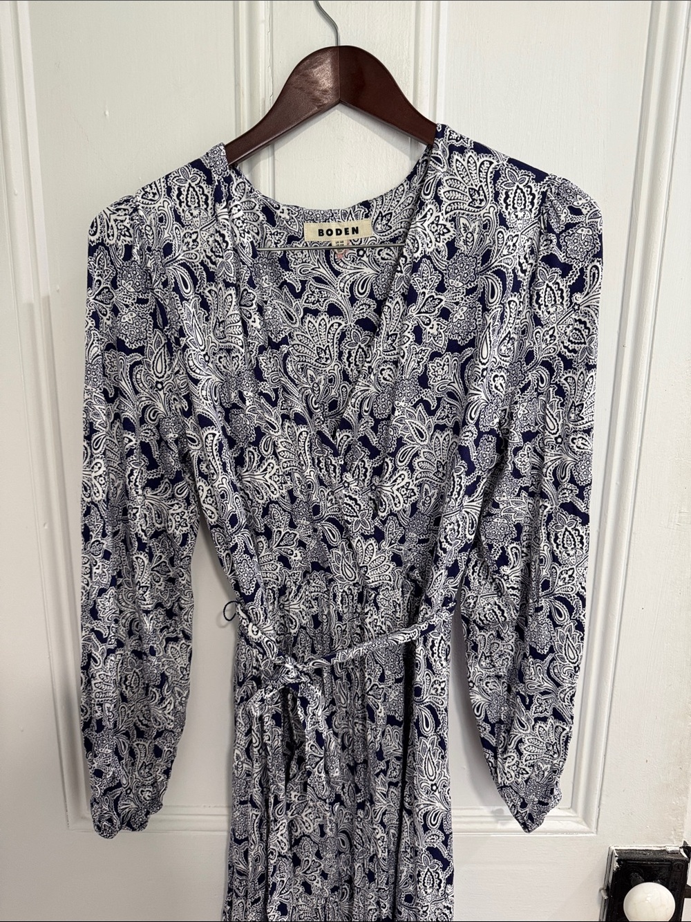 Boden Paisley Print Tiered Long Sleeve Wrap Dress - Picture 3 of 5